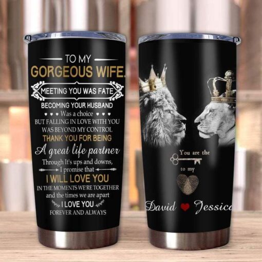 To My Wife Lion Meeting You Was Fate Personalized Stainless Steel Tumbler