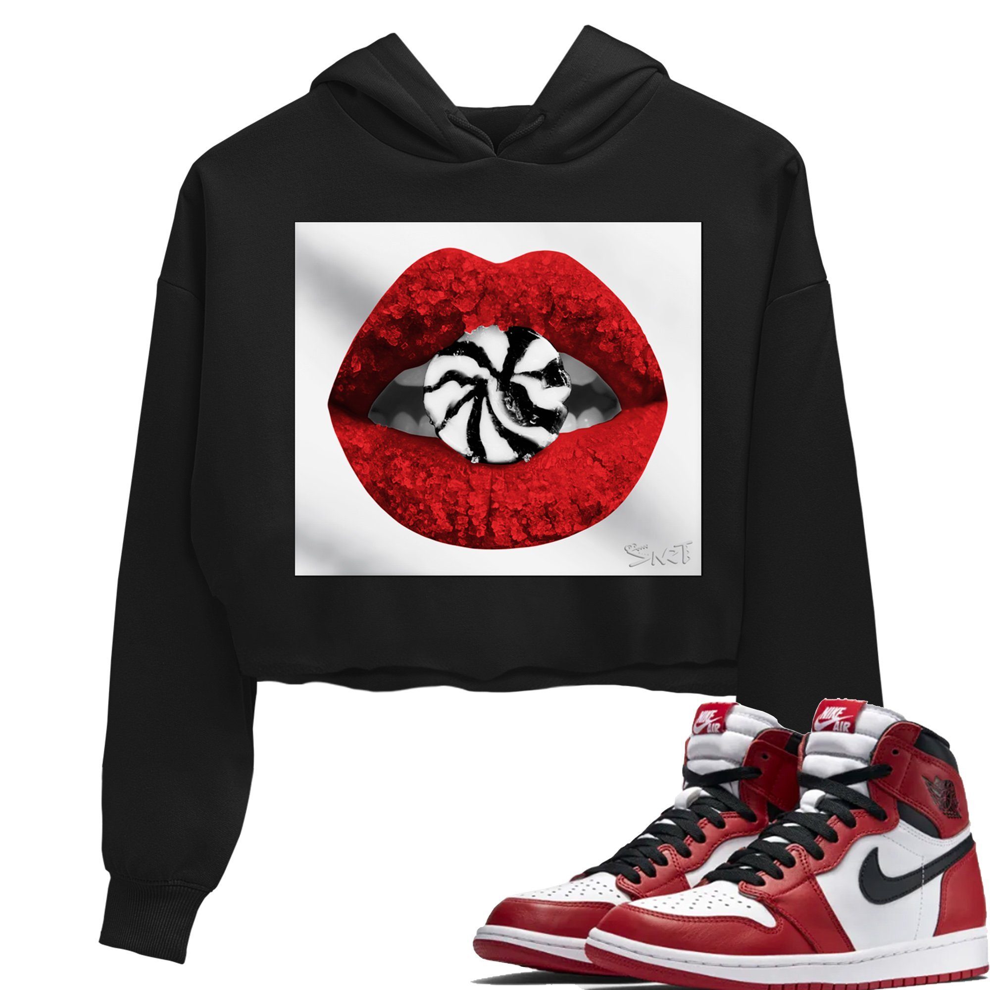 Lips Candy Crop Hoodie – Air Jordan 1 Varsity Red Chicago