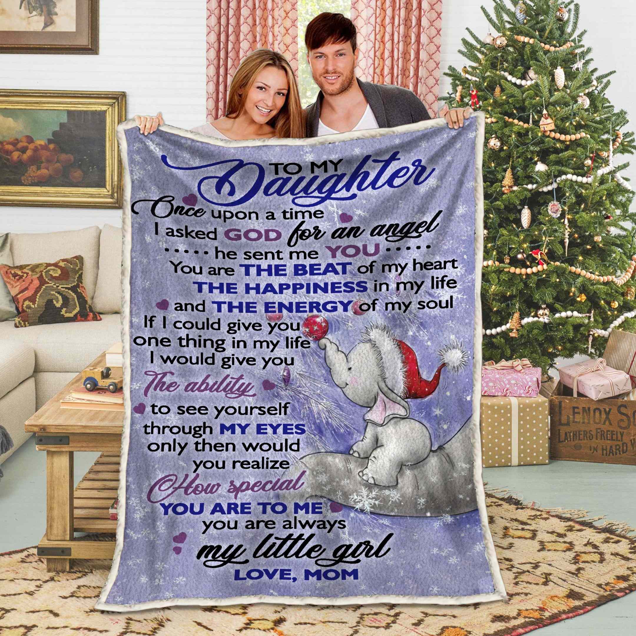 Personalized Elephant To My Daughter From Mom The Happiness In My Life Fleece Blanket Great Customized Gifts For Birthday Christmas Thanksgiving