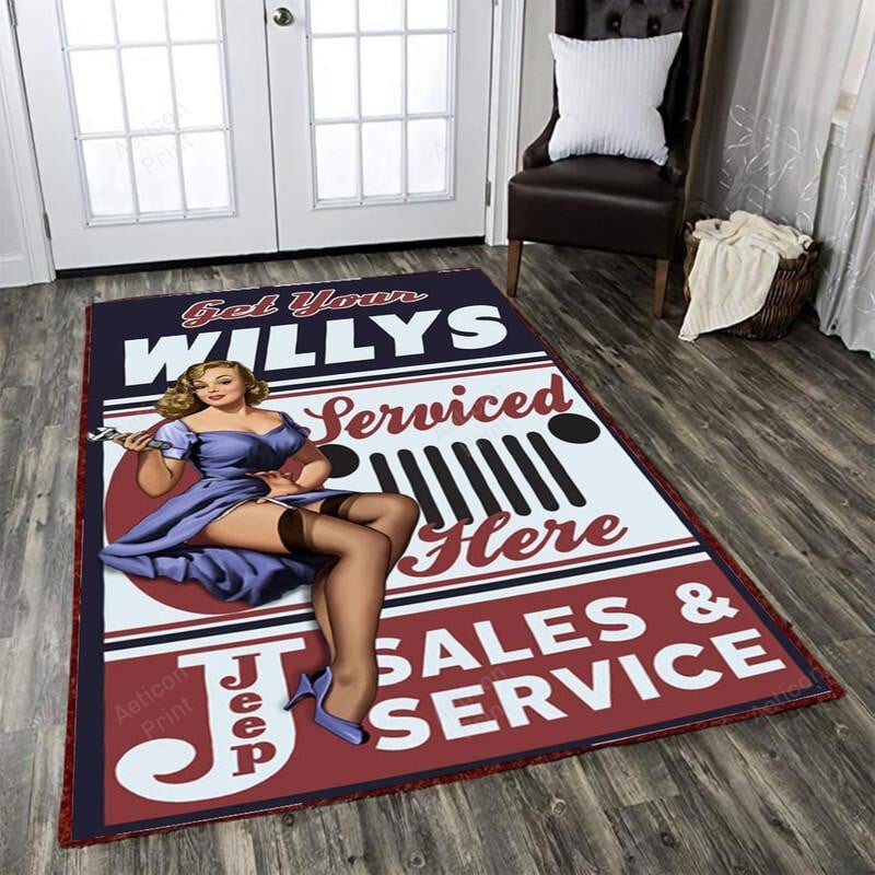 Jeep Willy Area Rug Carpet Vintage Home Decor Gift Idea