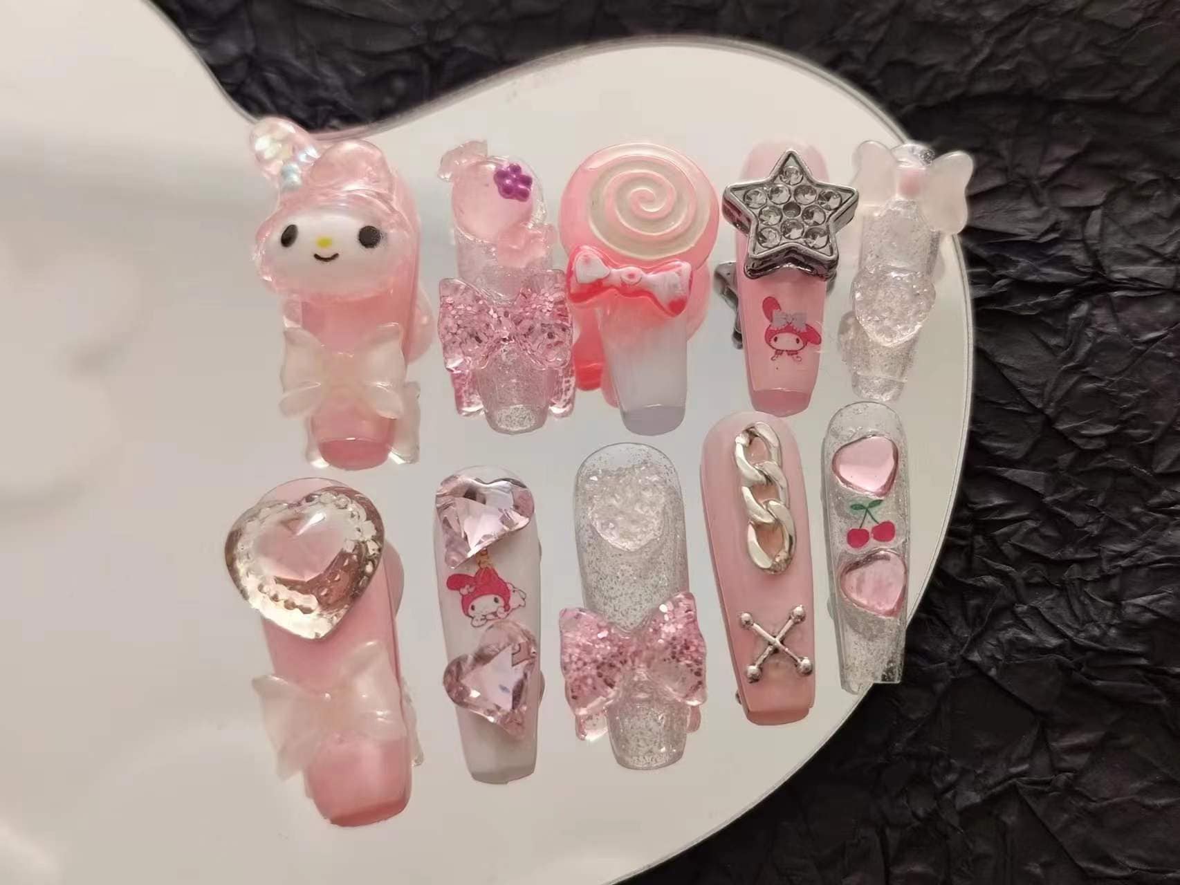 Cute Melody Press On Nails/ Melody Nail/s Bunny Nails/ Cute Nails/ Japanese Nails/ Kawaii Nails/ Handmade Nails/ Reusable Nails #146