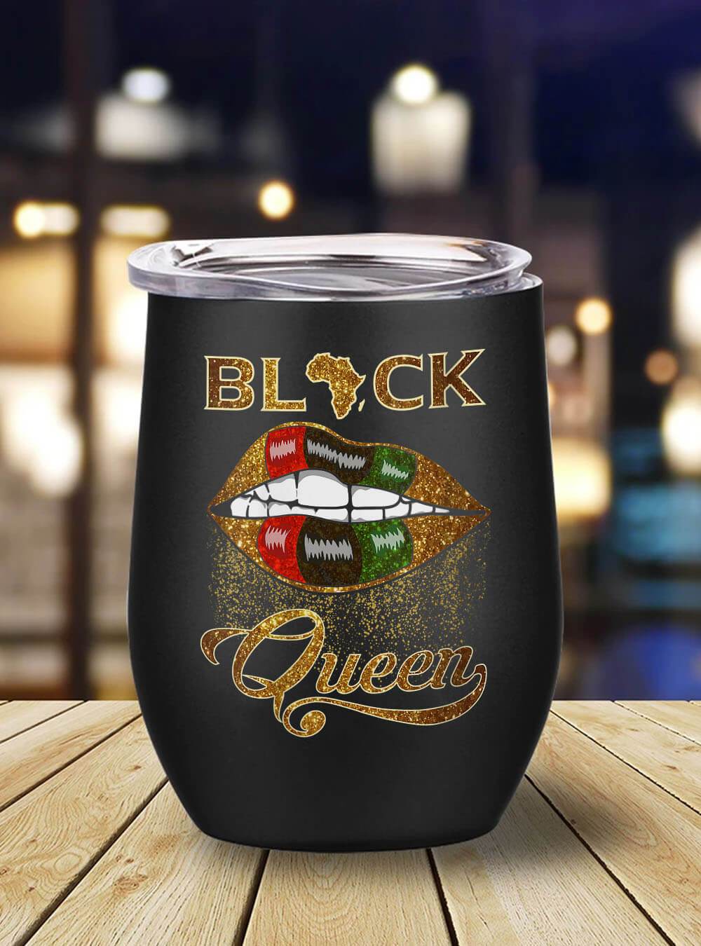 African American Tumbler Womens Black Queen African Pan Flag Red Green Sexy Lips Melanin Stainless Steel Wine Tumbler Mug Black History Month Gift Ideas Bps8622