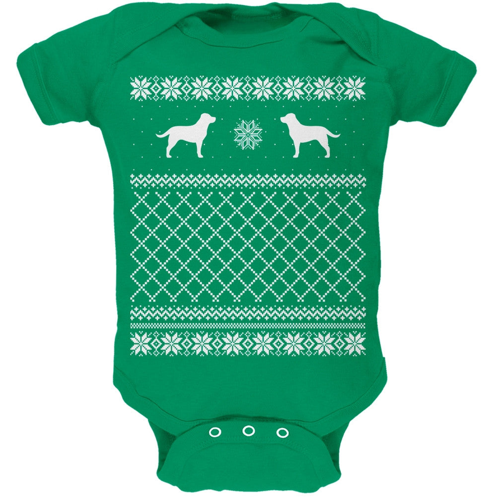 Chocolate Lab Ugly Christmas Sweater Kelly Green Soft Baby One Piece