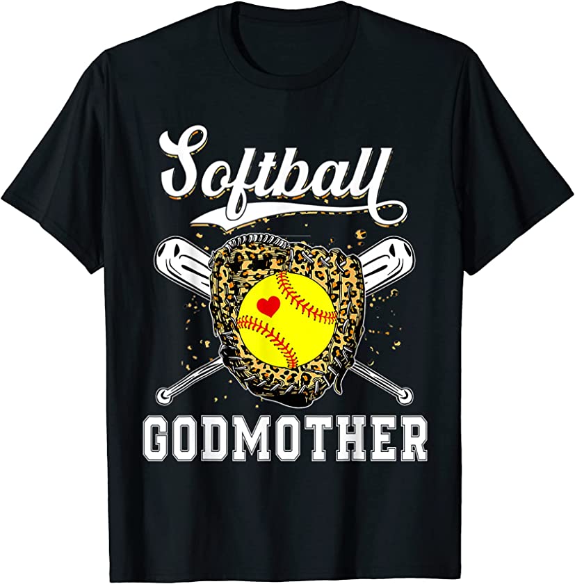 Softball Godmother Leopard Game Day Softball Mother s Day T-Shirt