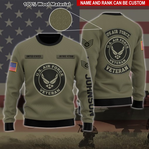 United States Air Force  Veteran Veteran Camo Gift Personalized 100% Wool Material Ugly Sweatshirt Ugly Sweater Custom Name And Rank