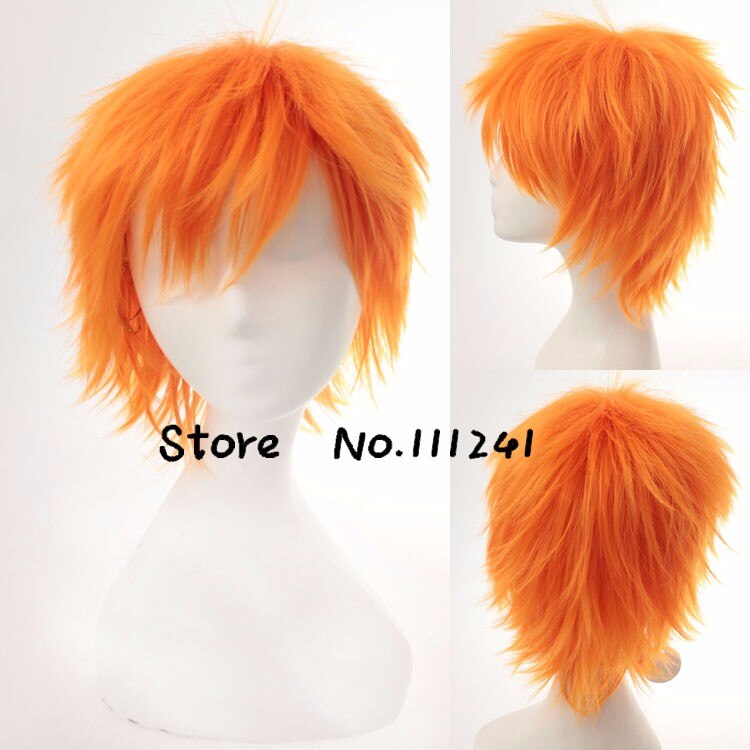 BLEACH Kurosaki Ichigo Pain Short Fluffy Layered Cosplay Wigs for Man Boys Heat Resistant Synthetic Hair + Wig Cap alx