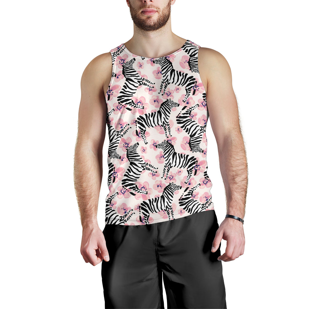 Zebra Pink Flower Background Men Tank Top