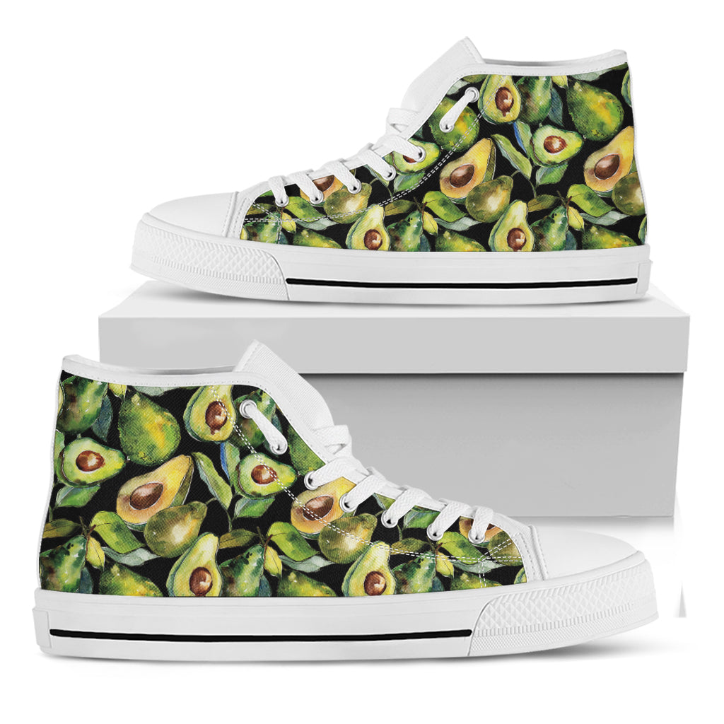 Watercolor Avocado Print White High Top Shoes