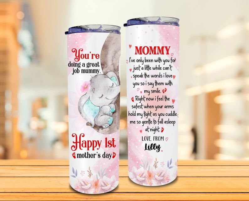 Personalized You Are Doing A Great Job Mummy Elephant Pink YQ2204475CL Skinny Tumbler