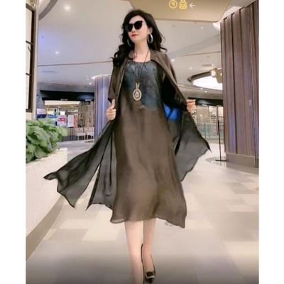 Silk Dress Two-Piece Women’s Elegant Floral Plus Size Dress Casual Beach Vintage Long Dress mother dress 2021 Summer New Fashion alx
