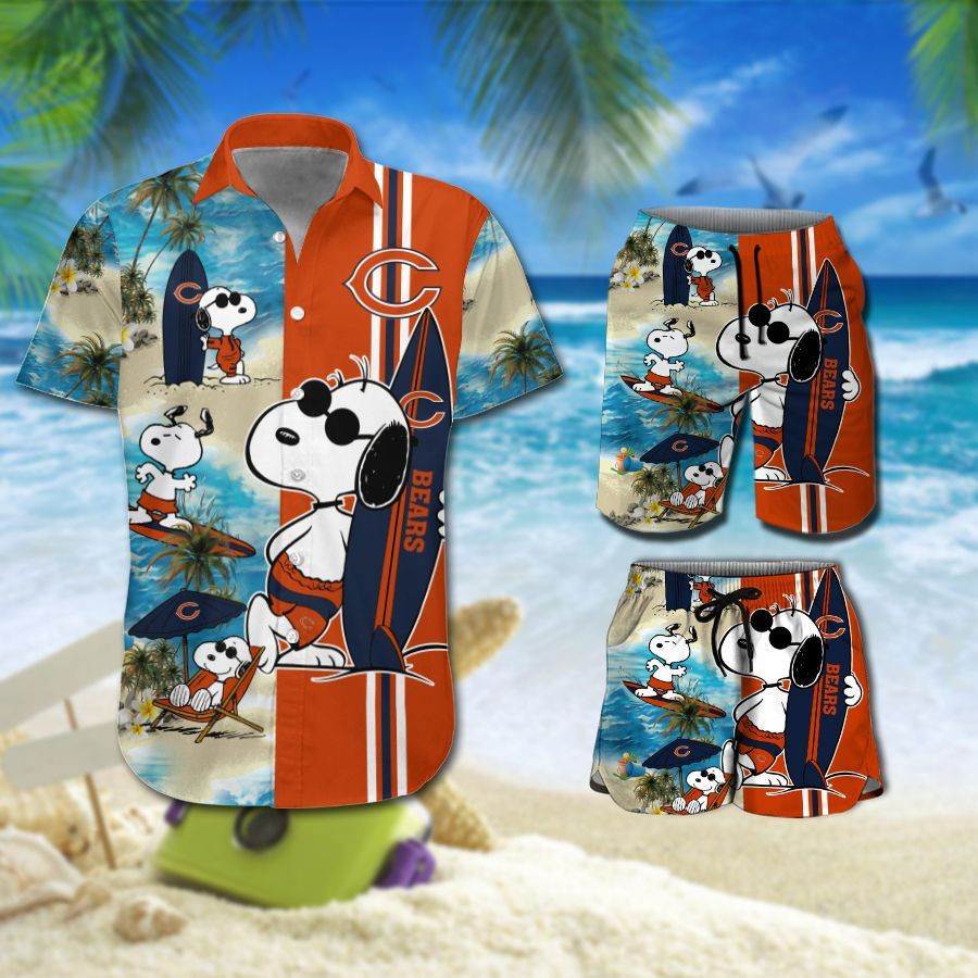 Chicago Bears Snoopy Surfing On The Beach All Over Print Combo Hawaii Shirt Shorts Ha108555