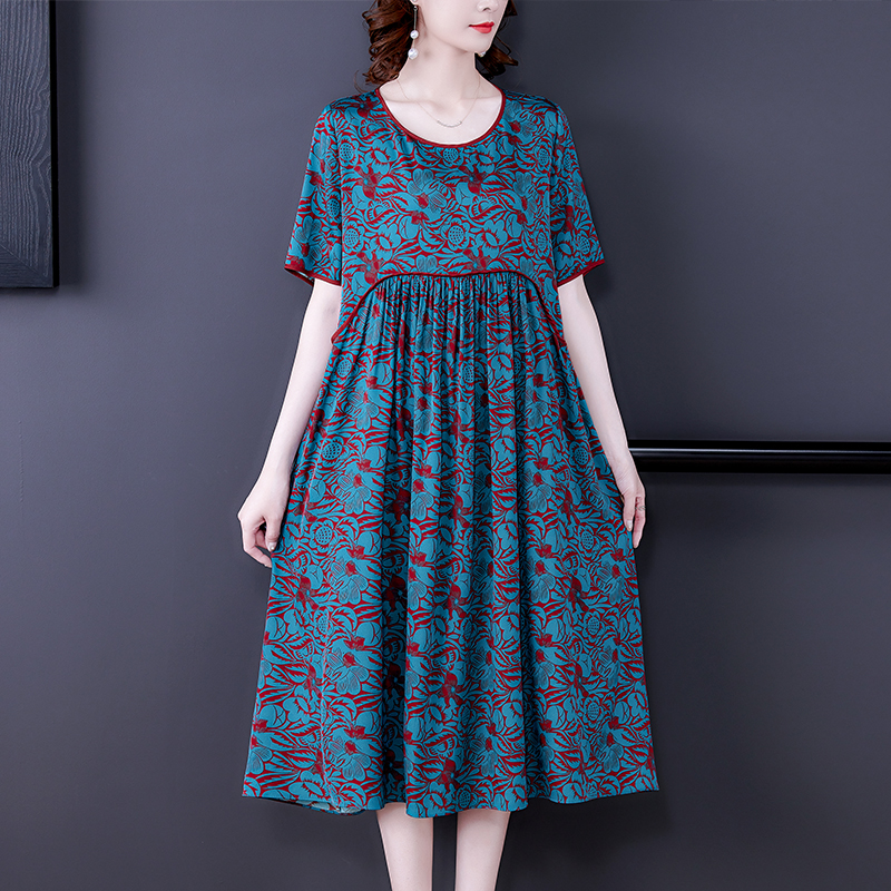 2022 Print Loose 5XL Plus Size Mulberry Silk Dress Summer Vintage Casual Chiffon Midi Dress Women Elegant Bodycon Party Vestidos alx