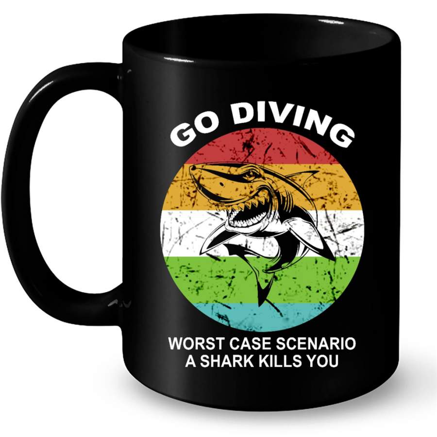 Go Diving Worst Case Scenario A Shark Kills You, Classic Vintage B – Full-Wrap Coffee Black Mug