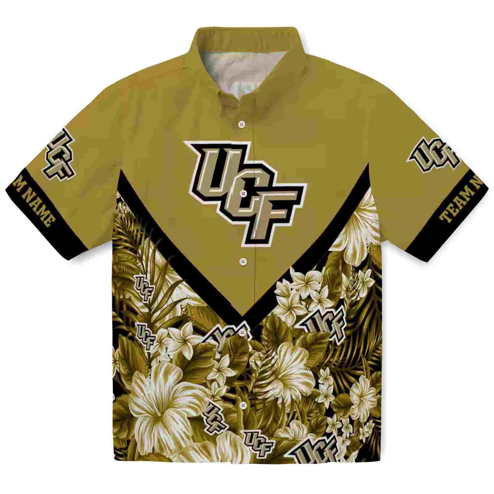 Custom Ucf Knights Floral Chevron Gold Hawaiian Shirt