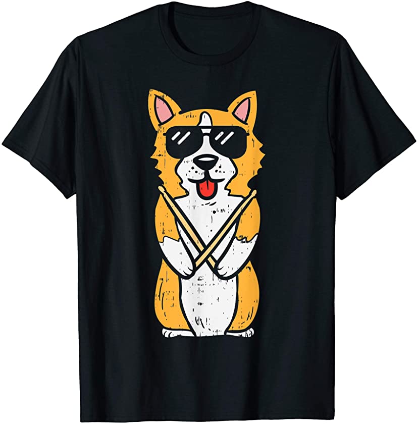 Welsh Corgi Dog Drumstick Drumming Animal Pet Drummer Gift T-Shirt