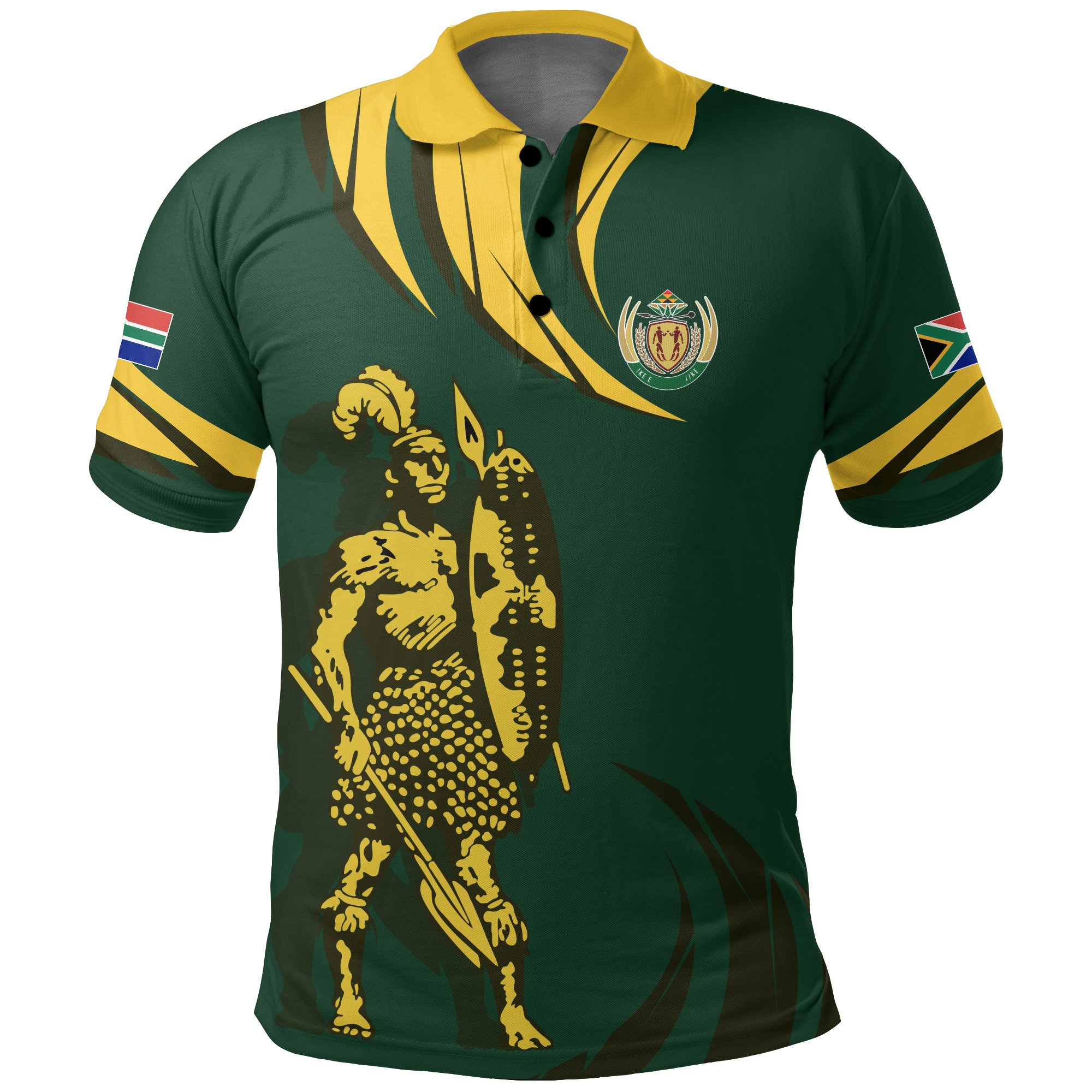 1stTheWorld South Africa Polo Shirt – South African Shaka Zulu Green A10