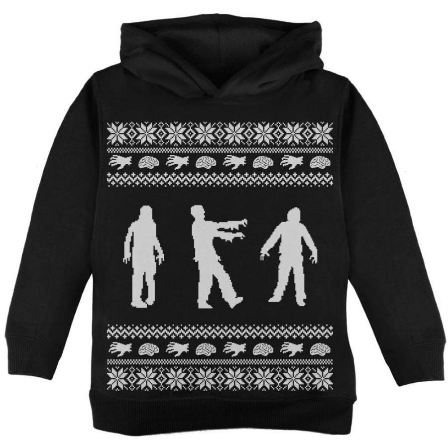 Zombie Ugly Christmas Sweater Black Toddler Hoodie