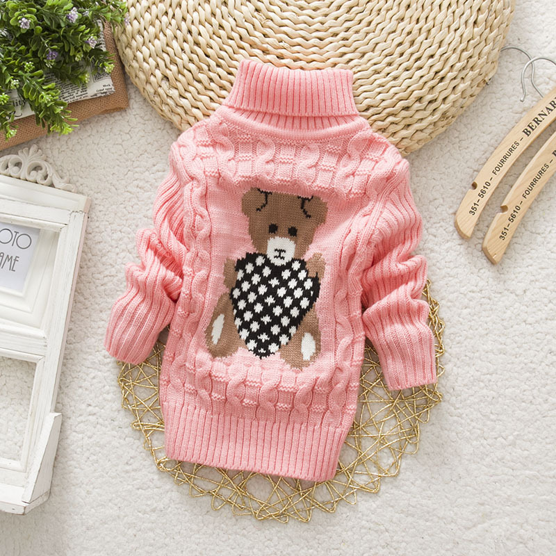 Sweater For Kids 2T-8T Bear Winter Boy Girl Kid Thick Knitted Bottoming Turtleneck Baby High Collar Pullover Toddler Sweater alx