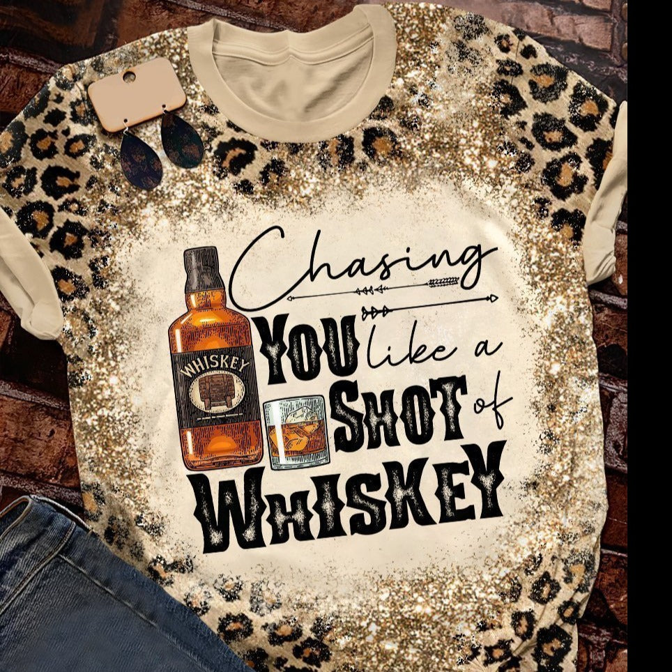 Whiskey Leopard T-Shirt – Chasing 3D Hoodies Long Sleeve Birthday Present For Men Women – T239