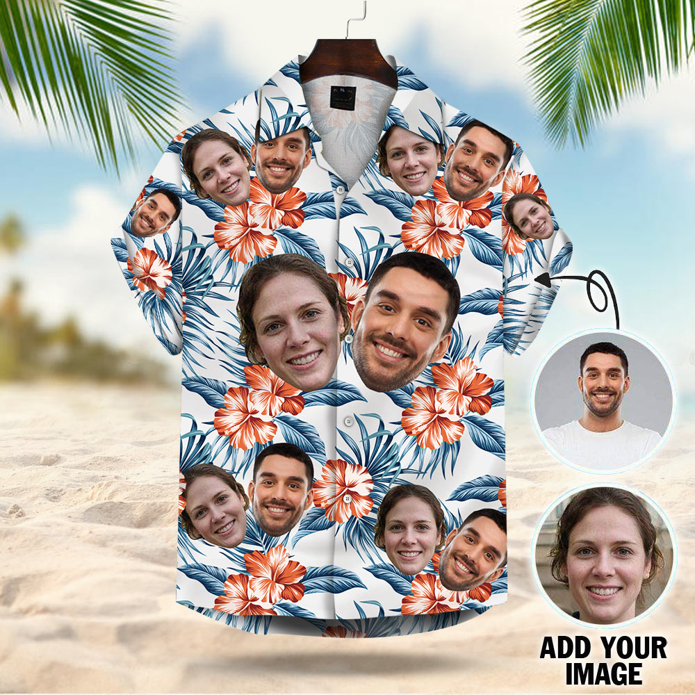 Custom Hawaiian Shirt With Your Face Leaves & Flowers Pattern Short-Sleeve Hawaiian Shirt Aloha Shirt Vr3 Phts