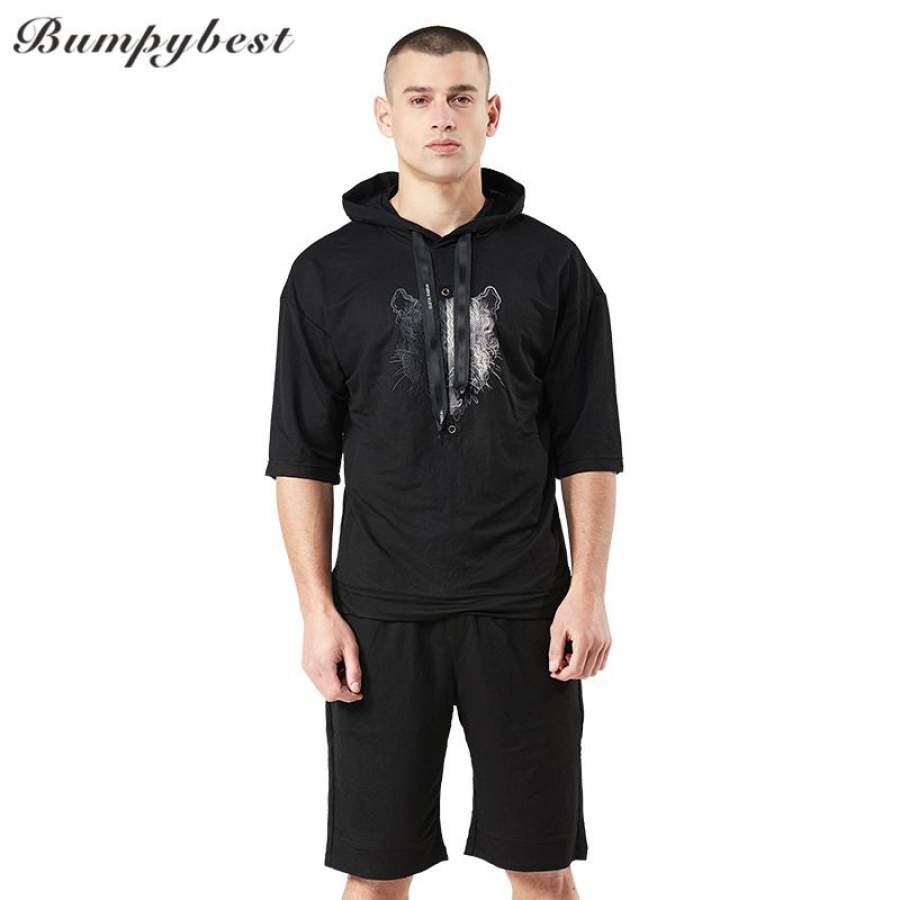 Summer new personality animal print hood knit  tracksuits men sweatshirt pants set men joggers sets