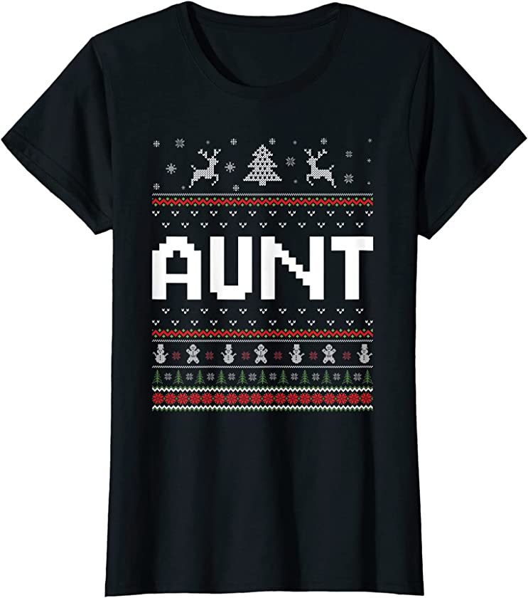 Womens Aunt Ugly Holiday Party Matching Ugly Christmas Sweater T-Shirt