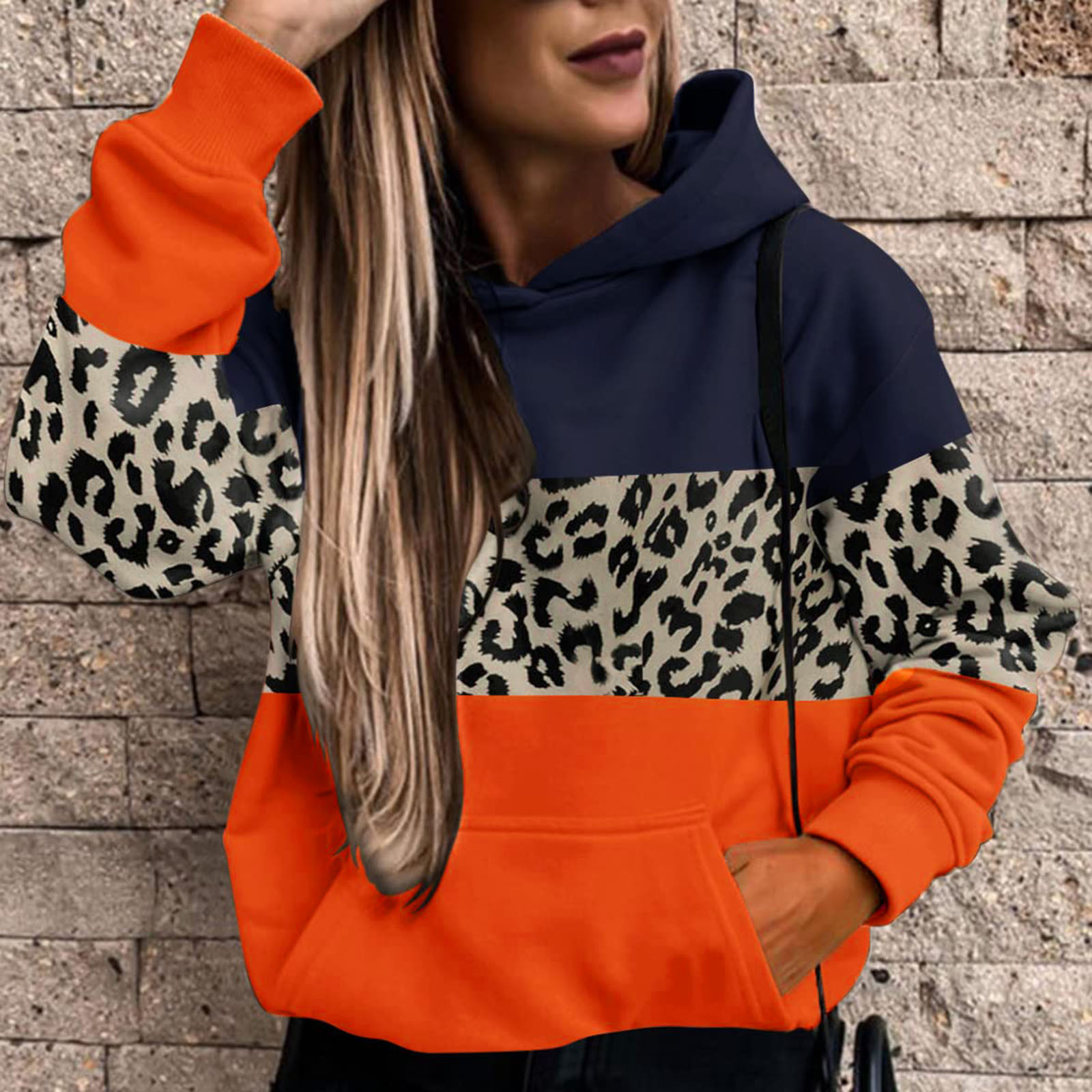 Autumn Winter Leopard Striped Patchwork Sweatshirt Loose Casual Hoodies Ladies Pullover Top Women Streetwear All-match Jumpers alx