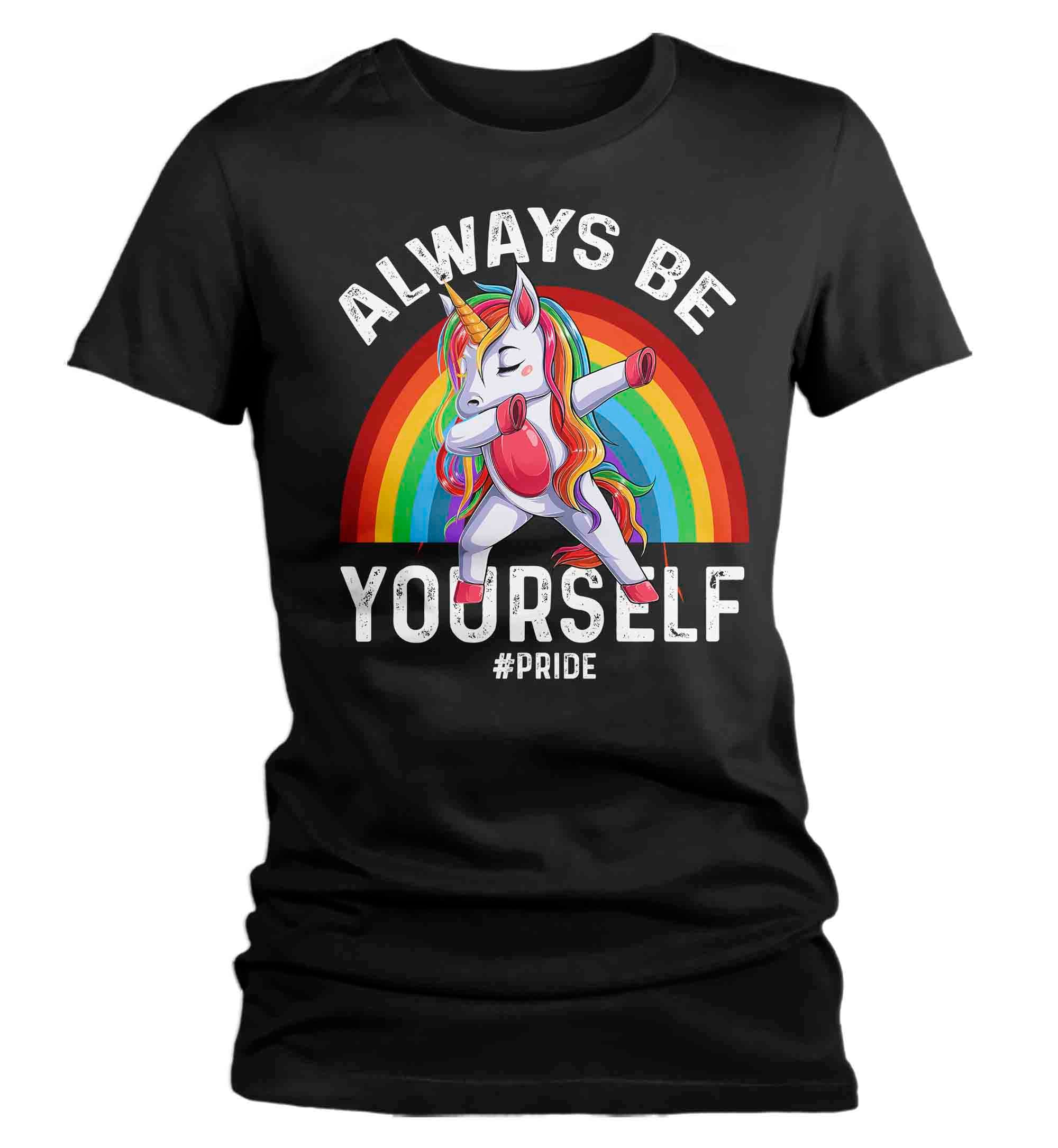 Women’S Be Yourself Shirt Pride Lgbt Unicorn T Shirt Tee Rainbow Gift Lgbtq Tshirt Gay Pride Trans Bi Pan Sexuality Shirt Ladies Woman