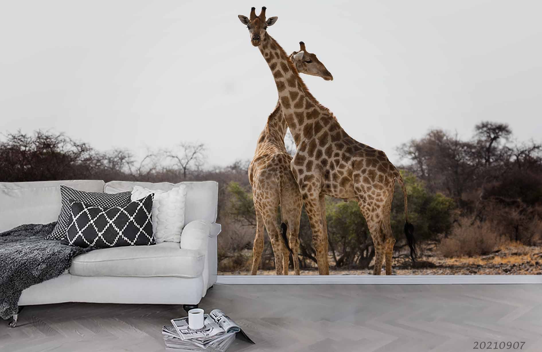 3D Forest Wild Animal Giraffe Wall Mural Wallpaper Lqh 260