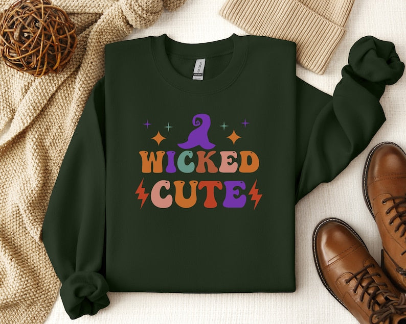 Witch Cute Halloween Embroidered Sweatshirt 2D Crewneck Sweatshirt All Over Print Sweatshirt For Women Sweatshirt For Men Sws4468