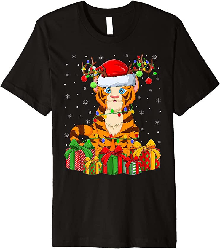 Tiger Lover Xmas Holiday Santa Tiger Christmas Tree Premium T-Shirt