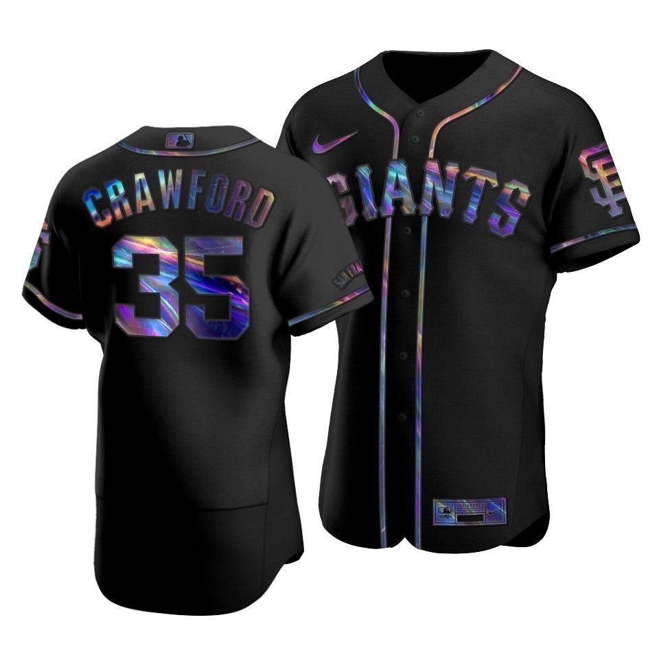 Men’S San Francisco Giants Brandon Crawford #35 Iridescent Logo Holographic Limited  Jersey Black