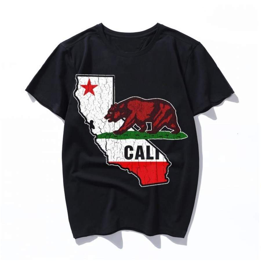 California State Bear Flag Vintage Distressed Men’S Casual High Quality Cotton Funny Print T-Shirt Short Sleeve Women’S Top Tee Cool Tshirt Men Women