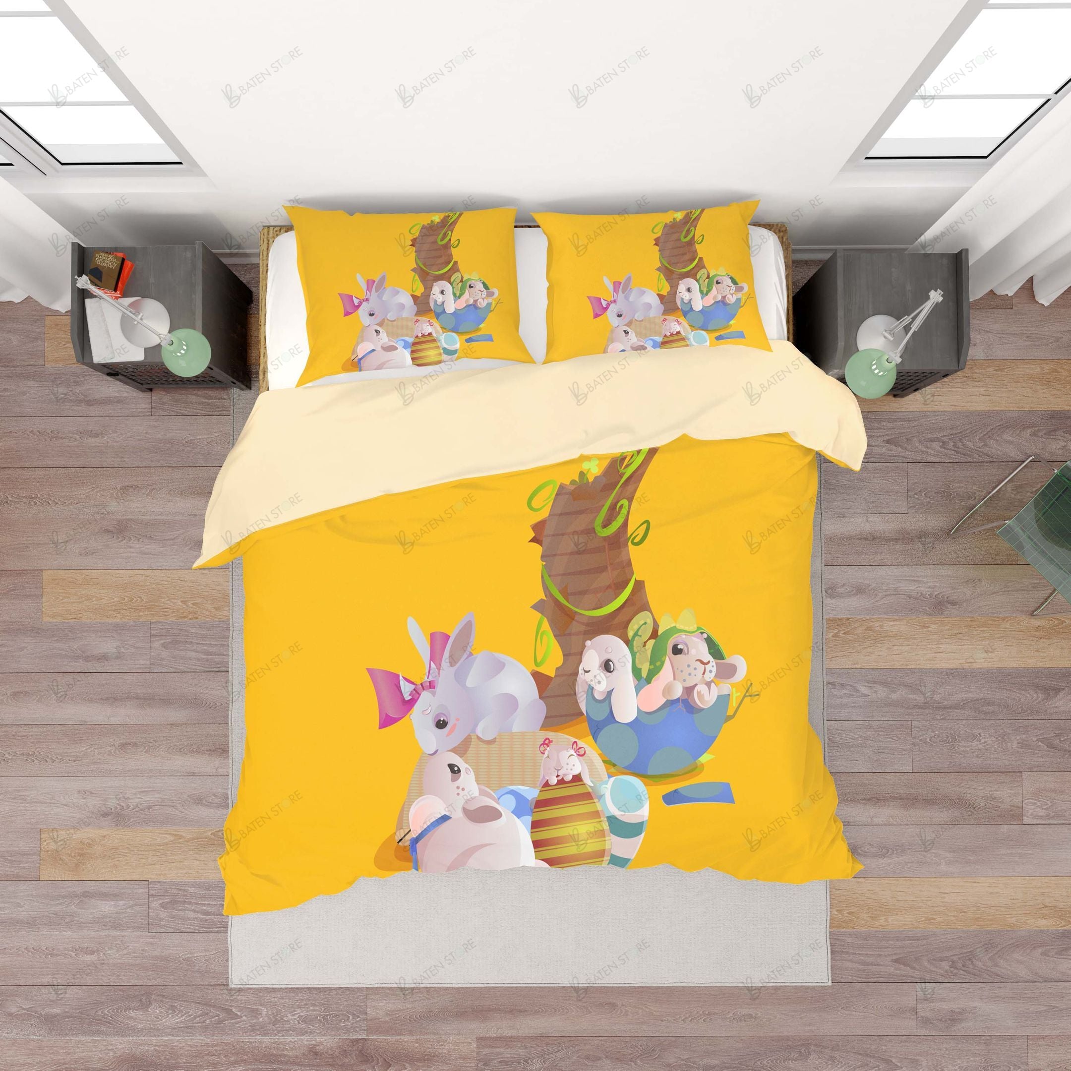 3D Yellow Rabbit Eggs Bedding Set Bedroom Decor