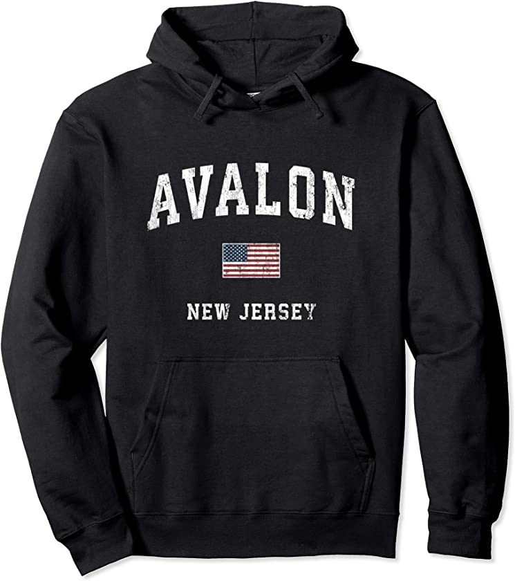 Avalon New Jersey NJ Vintage American Flag Sports Design Pullover Hoodie