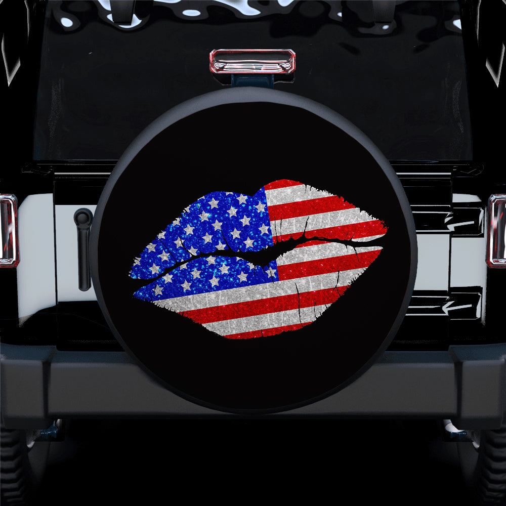 American Flag Kiss Jeep Car Spare Tire Cover Gift For Campers