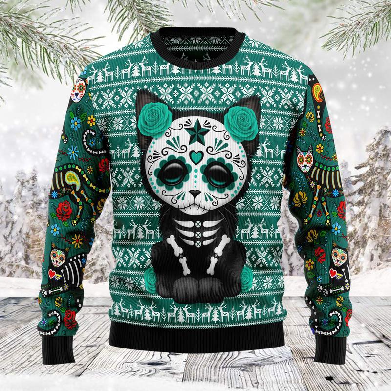 Cat Sugar Skull Ugly Christmas Sweater | For Men & Women | Adult | Us5158