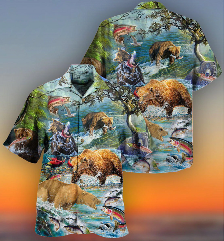 Animals Amazing Salmon Hunting With Bear Hawaii Shirt Ha27986