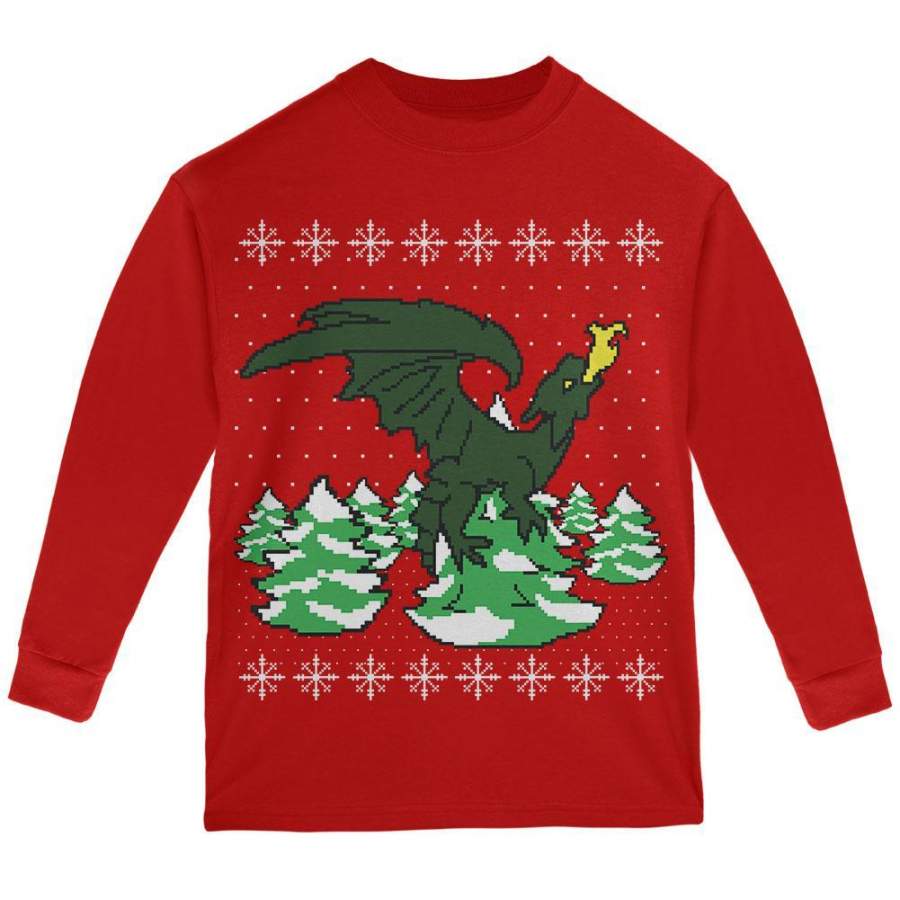 Ugly Christmas Sweater Dragon Winter Youth Long Sleeve T Shirt