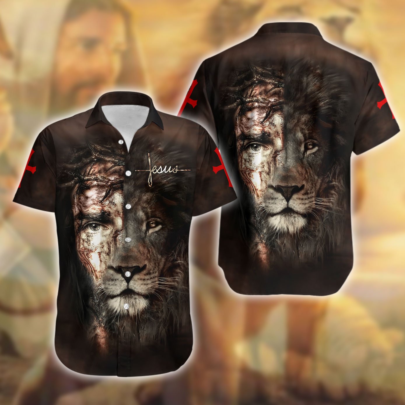 Jesus And Lion All Over Printed Hawaiian Shirt Ha14297