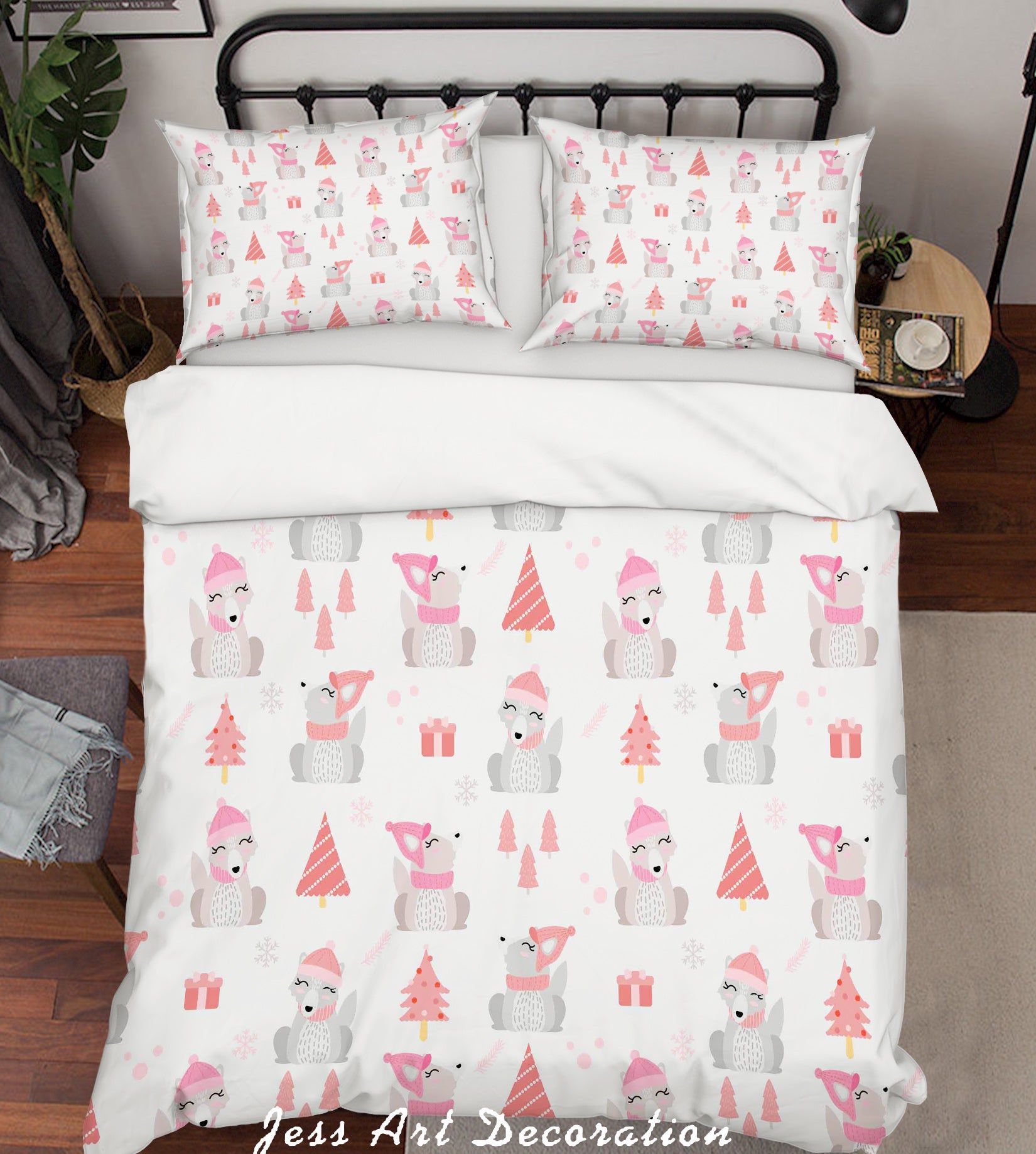 3D Cartoon Pink Pine Animal Quilt Cover Set Bedding Set Pillowcases 14