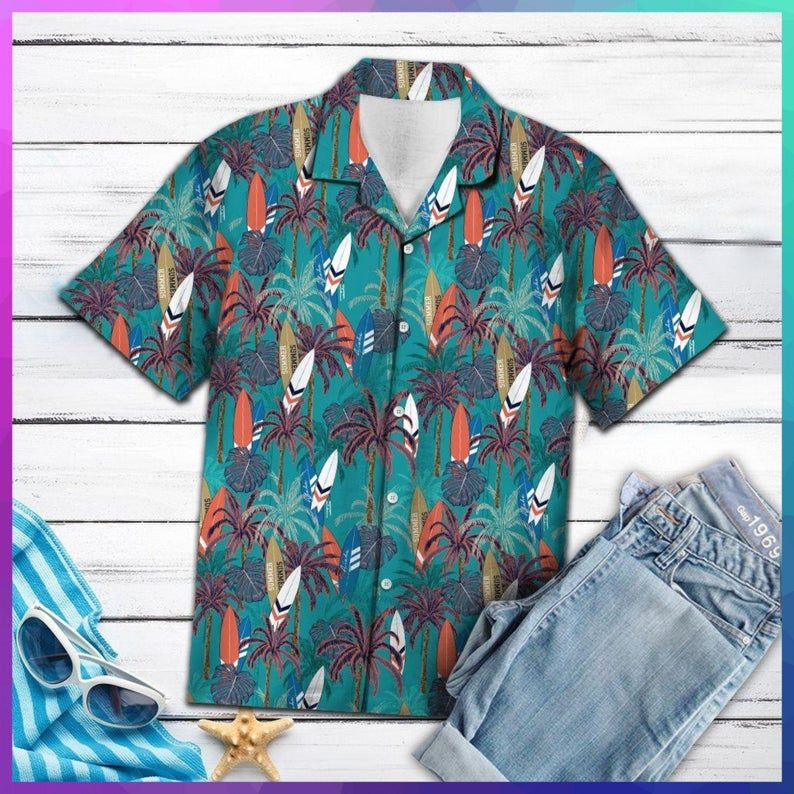 Surfboard Coconut Palm Multicolor Nice Design Hawaii Shirt Ha106492