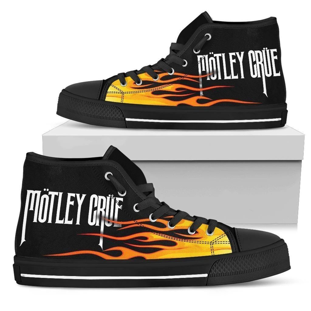 Motley Crue High Top Shoes Flame Sneakers Music Fan High Top Shoes Va95