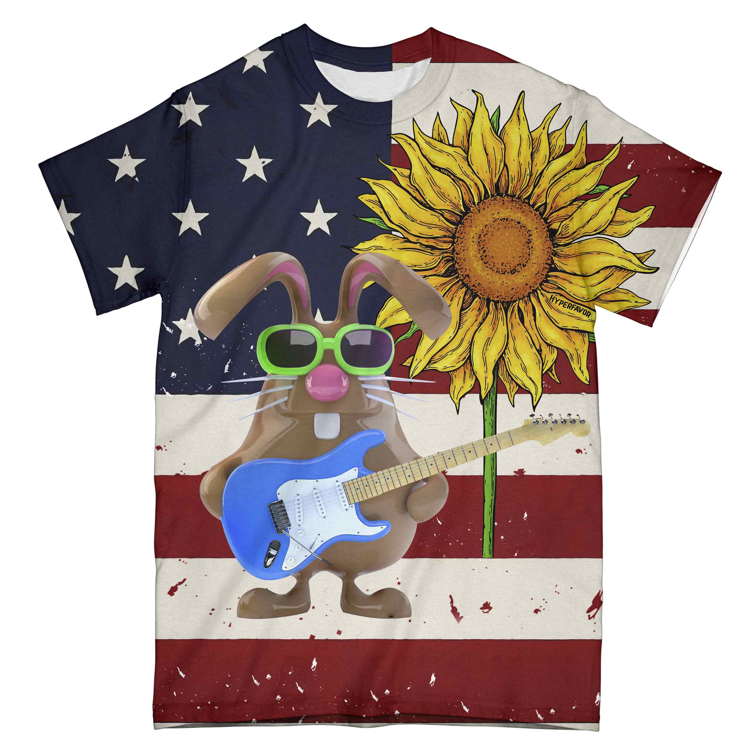 Bunny Playing Guitar American Flag Ez10 0804 All Over T-Shirt