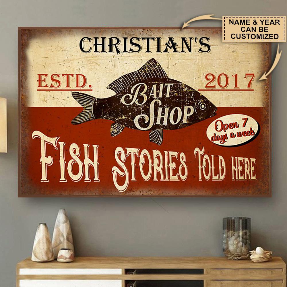 Aeticon Gifts Personalized Fishing Bait Fish Stories Told Here Canvas Mom Dad Gift Home Decor