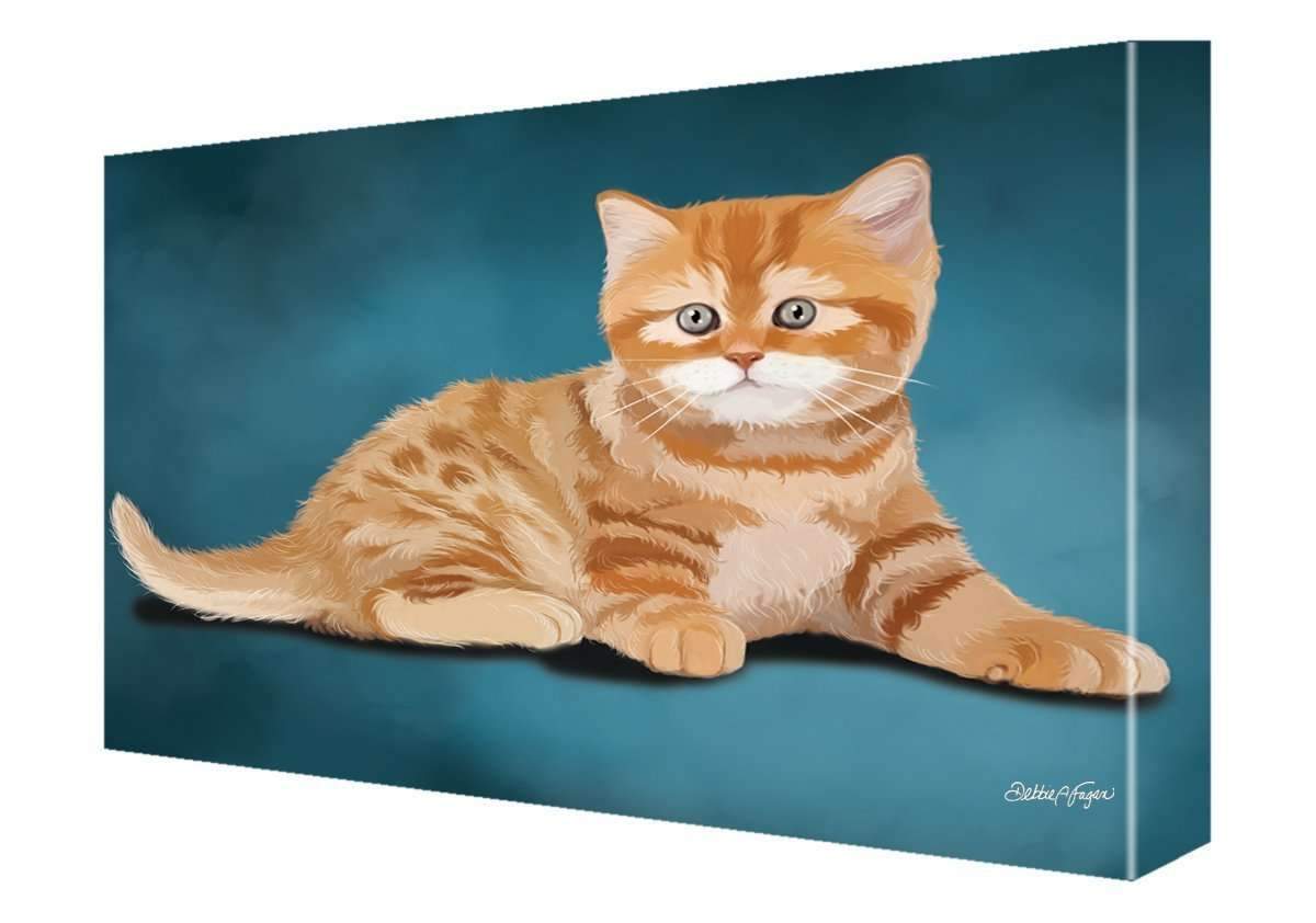 British Orange Kitten Cat Painting Printed On Canvas Wall Art Signed