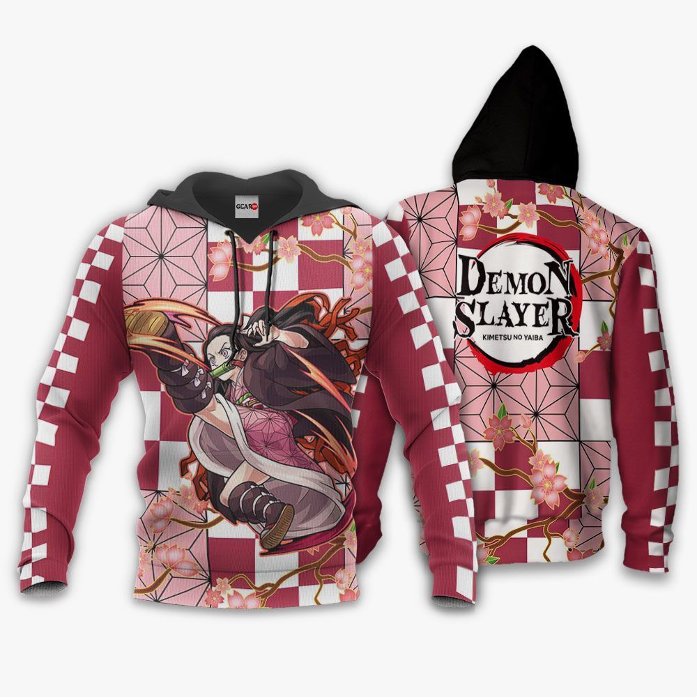 Animood Kimetsu no Yaiba - Demon Slayer Hoodie Nezuko Fighting Demon Slayer Logo Pink Hoodie Demon Slayer