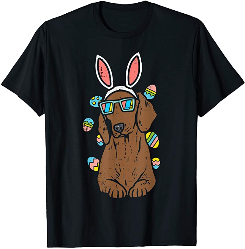 Dachshund Bunny Ears Glasses Eggs Cute Easter Wiener Dog T-Shirt