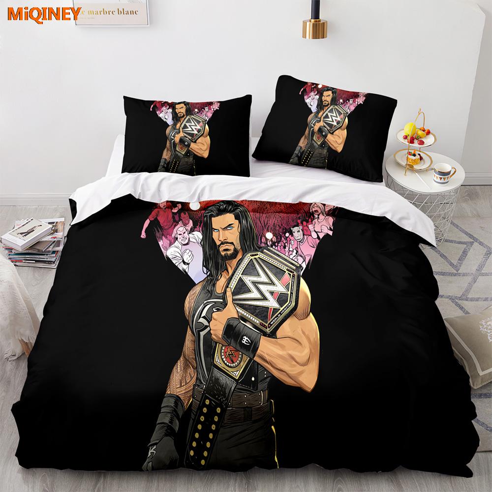 Miqiney Wwe Eaw Bedding Set Twin Full Queen King Size Wrestling Game Bed Set Aldult Kid Bedroom Duvetcover Sets 3D Anime Duvet Covers
