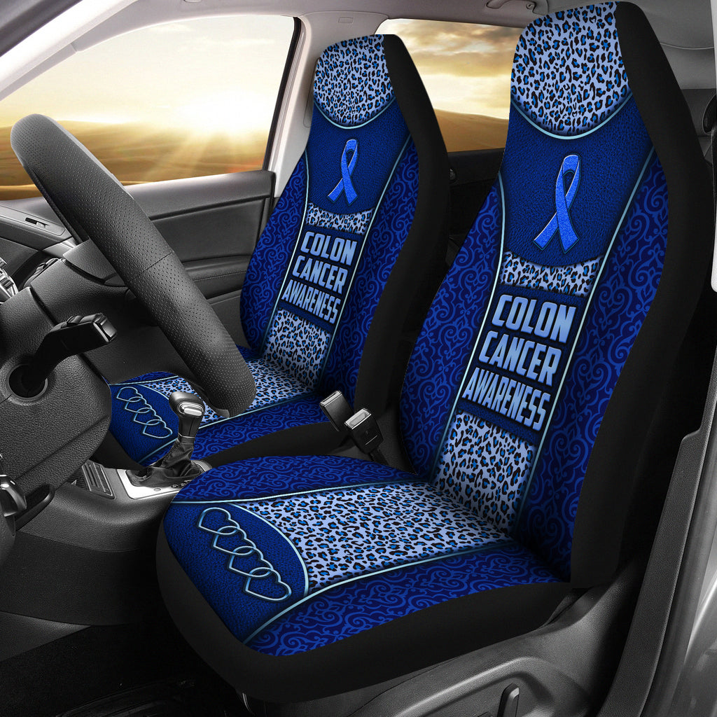 Colon Cancer Awareness Vintage Classic Pattern Leopard Leather Texture Car Seat Covers, Seat Covers Full Set, Carseat Covers, Automotive Seat Covers